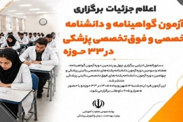 اعلام جزئیات برگزاری آزمون گواهینامه و دانشنامه تخصصی و فوق‌تخصصی پزشکی در ۳۳ حوزه